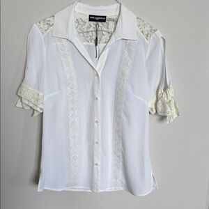 NWOT Karl Lagerfeld Ivory Lace Accent Blouse Size S